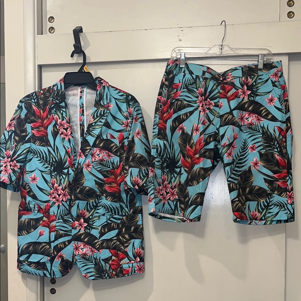 Cloud Style NWOT Tropical Floral Men's Bermuda Shorts Suit Set Medium